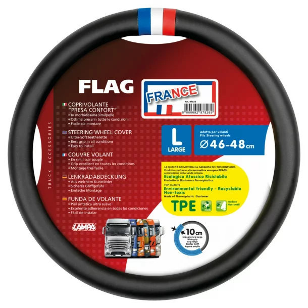 Flag France, Skeentex steering wheel cover - L - Ø 46/48 cm