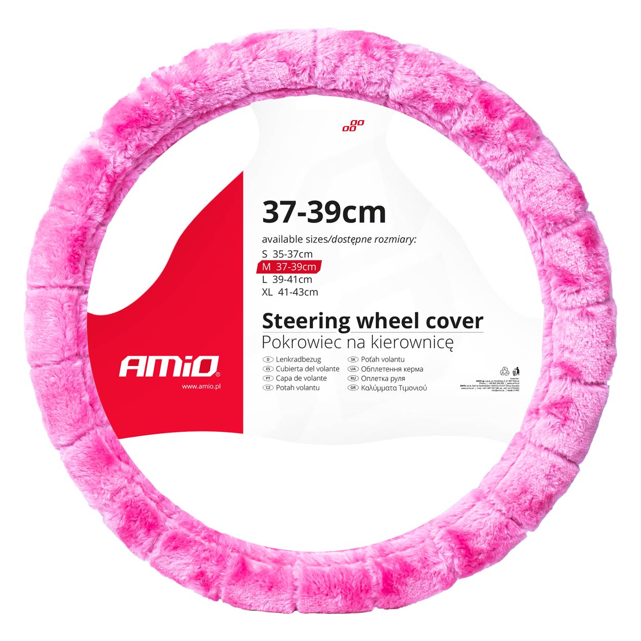 Amio steering wheel cover in faux fur SWC-54-M - Ø 37-39 cm - Pink thumb