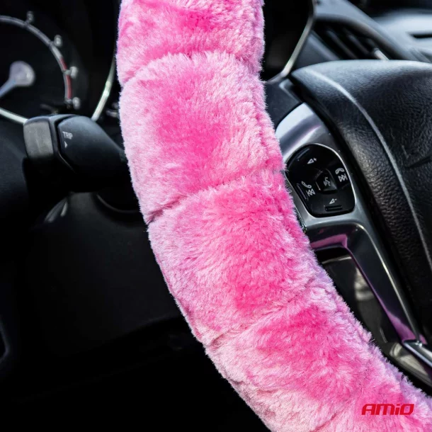 Amio steering wheel cover in faux fur SWC-54-M - Ø 37-39 cm - Pink