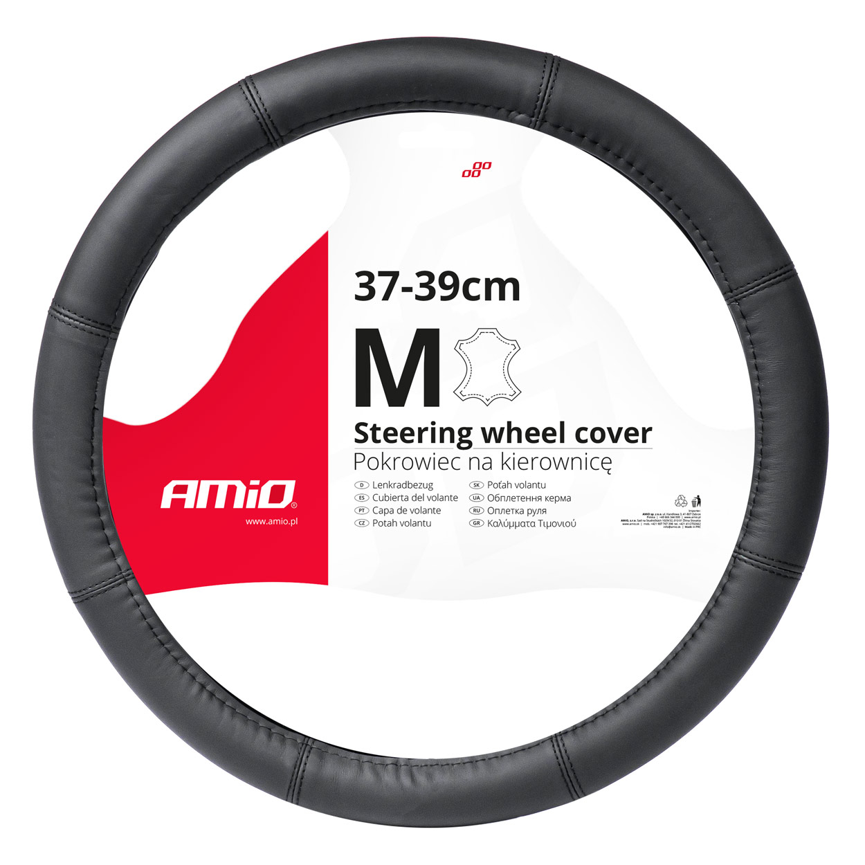 Amio leather steering wheel cover SWC-48-M - Ø 37-39 cm - Black thumb