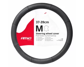 Amio leather steering wheel cover SWC-48-M - Ø 37-39 cm - Black