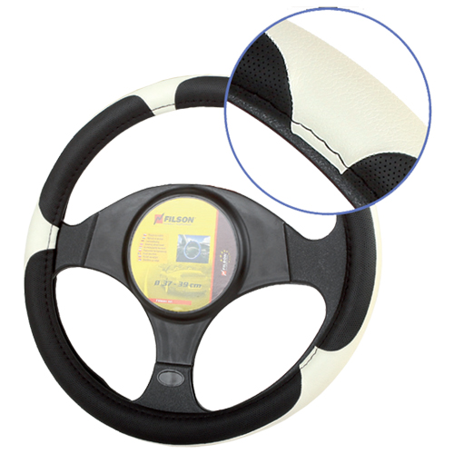 Filson steering wheel cover - M - Ø 37/39 cm - Black/Beige thumb
