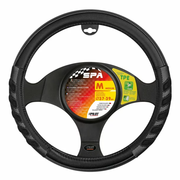 Spa leatherette steering wheel cover - M - Ø 37/39 cm - Black/Grey