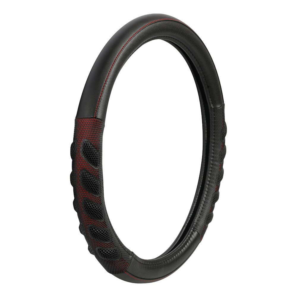 Spa leatherette steering wheel cover - M - Ø 37/39 cm - Black/Red thumb