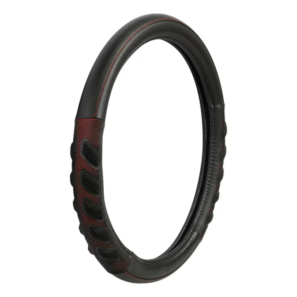 Spa leatherette steering wheel cover - M - Ø 37/39 cm - Black/Red