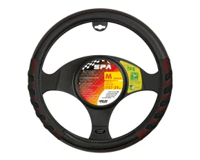 Spa leatherette steering wheel cover - M - Ø 37/39 cm - Black/Red