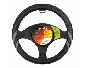 Suzuka leatherette steering wheel cover - M - Ø 37/39 cm - Black/Grey