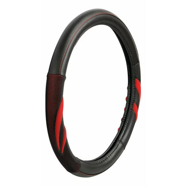 Suzuka leatherette steering wheel cover - M - Ø 37/39 cm - Black/Red