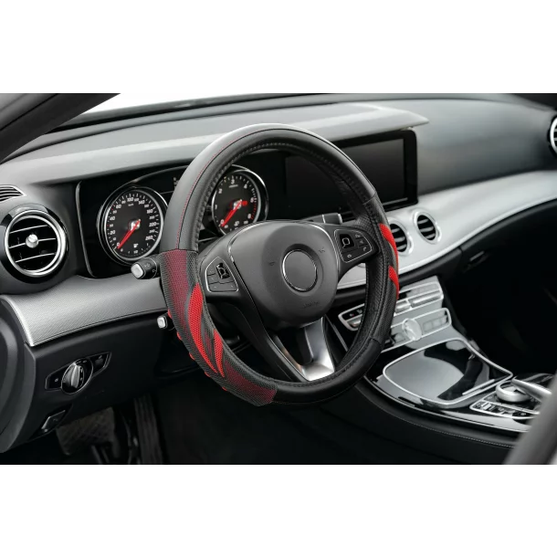 Suzuka leatherette steering wheel cover - M - Ø 37/39 cm - Black/Red