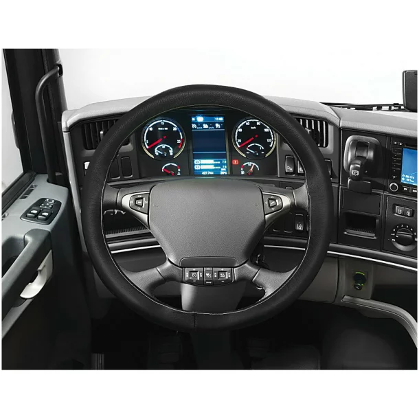 Premium Truck, leather steering wheel cover - M - Ø 44/46 cm - Black