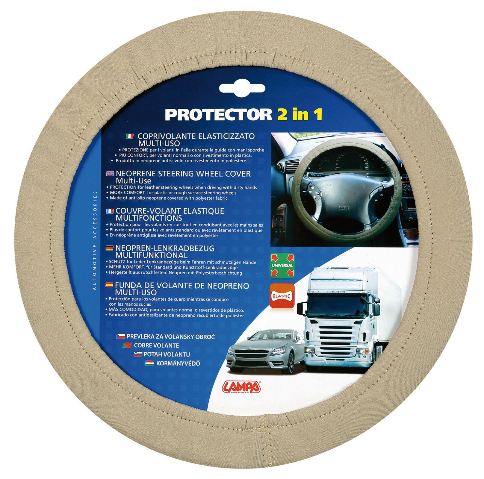 Protector 2 in 1, elasticized steering wheel cover - Beige thumb