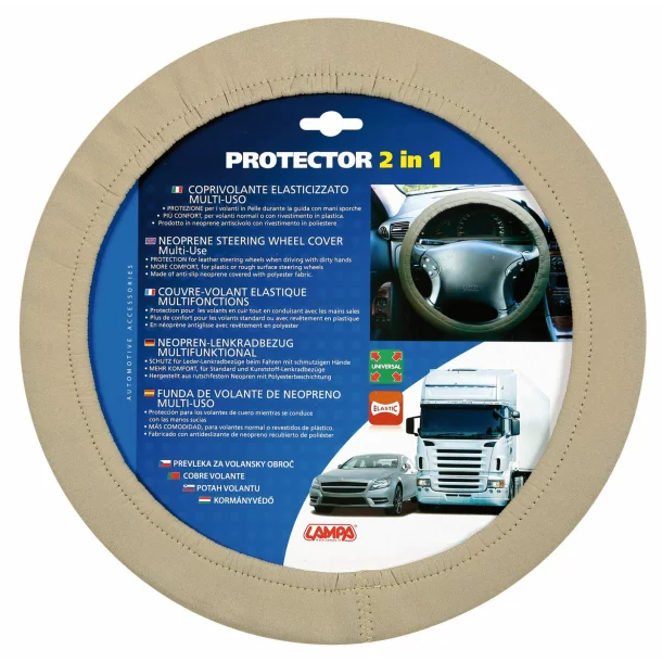 Protector 2 in 1, elasticized steering wheel cover - Beige