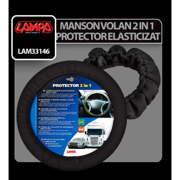 Protector 2 in 1, elasticized steering wheel cover - Black