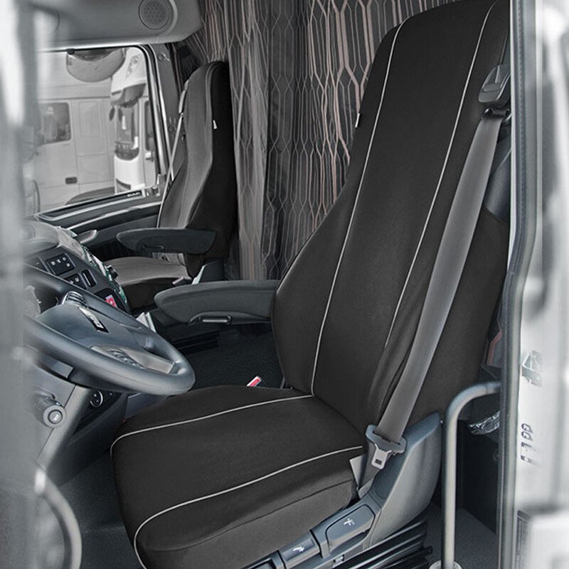 Tailor made truck seat covers DAF CF set of 1+1 seats - Black/Gray thumb