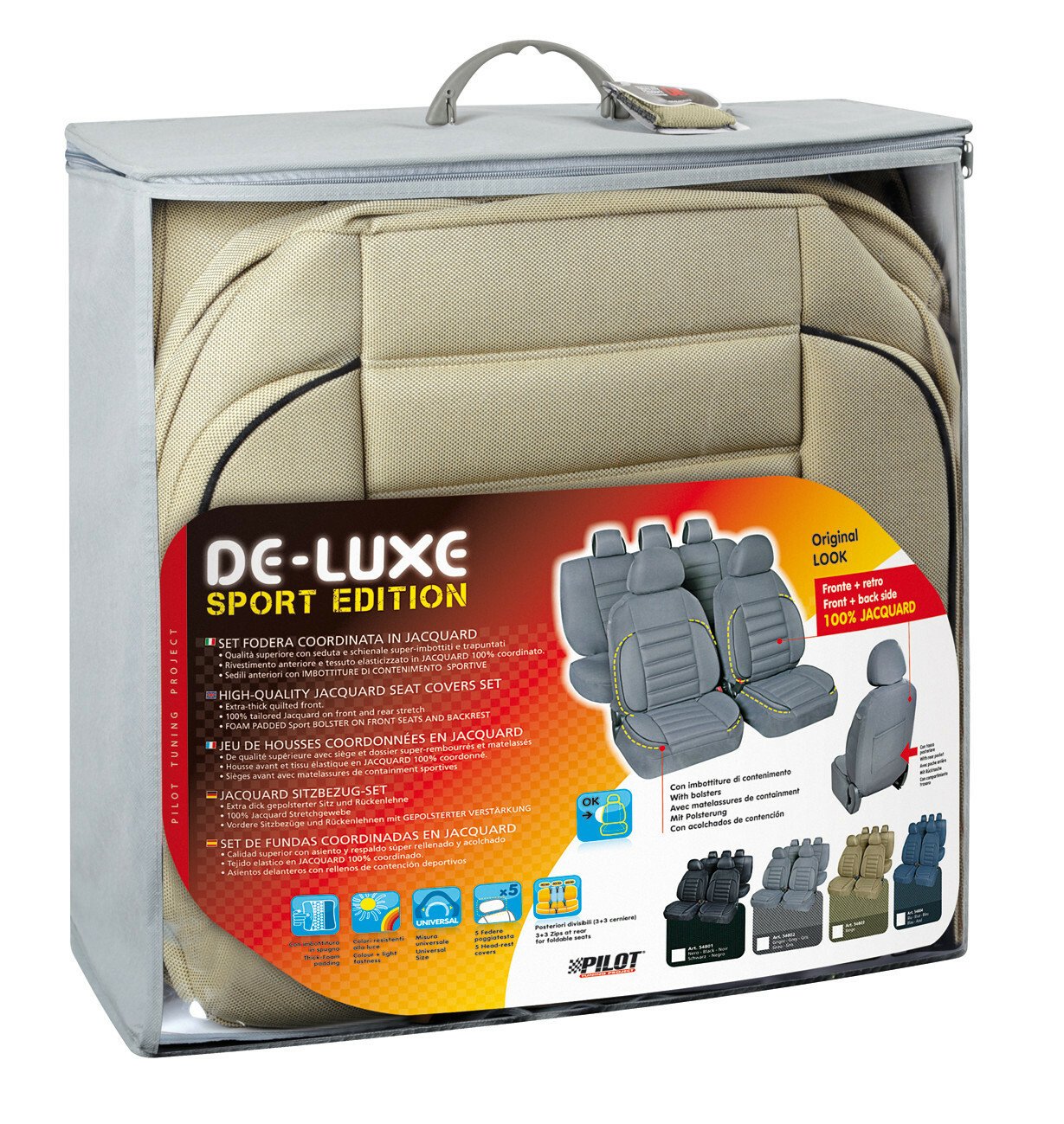 Huse scaun De-Luxe Sport Edition jacquard high-quality 9buc - Bej thumb