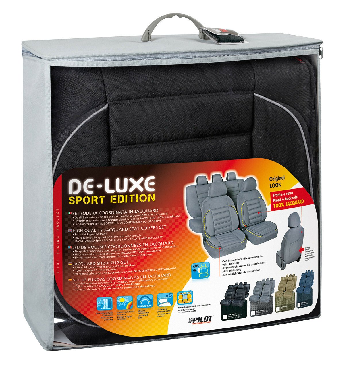 De-Luxe Sport Edition kiváló minőségű jacquard üléshuzat 9db - Fekete thumb
