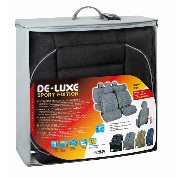 De-Luxe Sport Edition kiváló minőségű jacquard üléshuzat 9db - Fekete