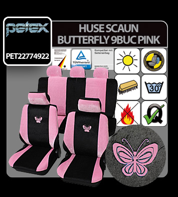 Eco Class Butterfly, seat cover set 17pcs - Pink thumb