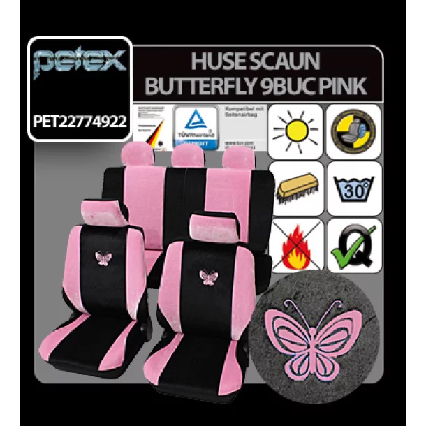 Eco Class Butterfly, seat cover set 17pcs - Pink