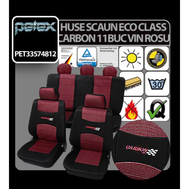 Eco Class Carbon, seat cover set 11pcs - Wine Red