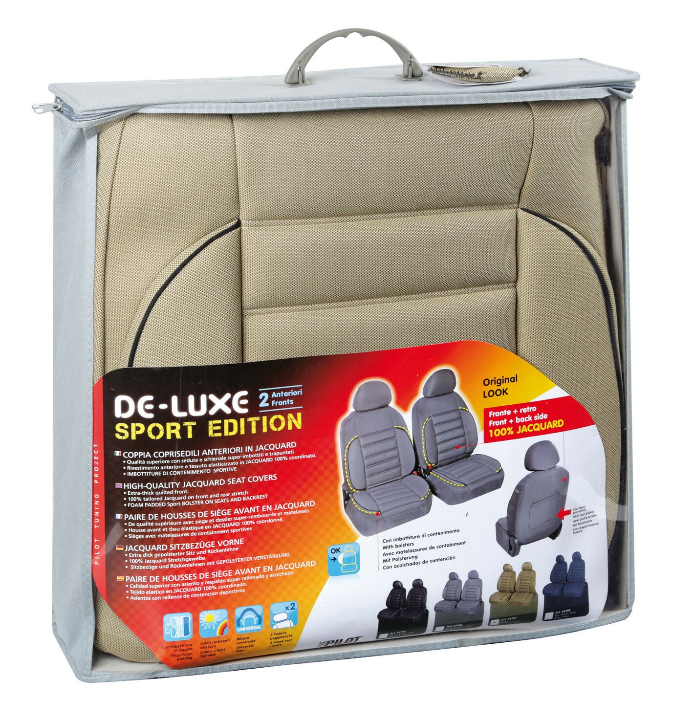 Huse scaun fata De-Luxe Sport Edition jacquard high-quality 2buc - Bej thumb