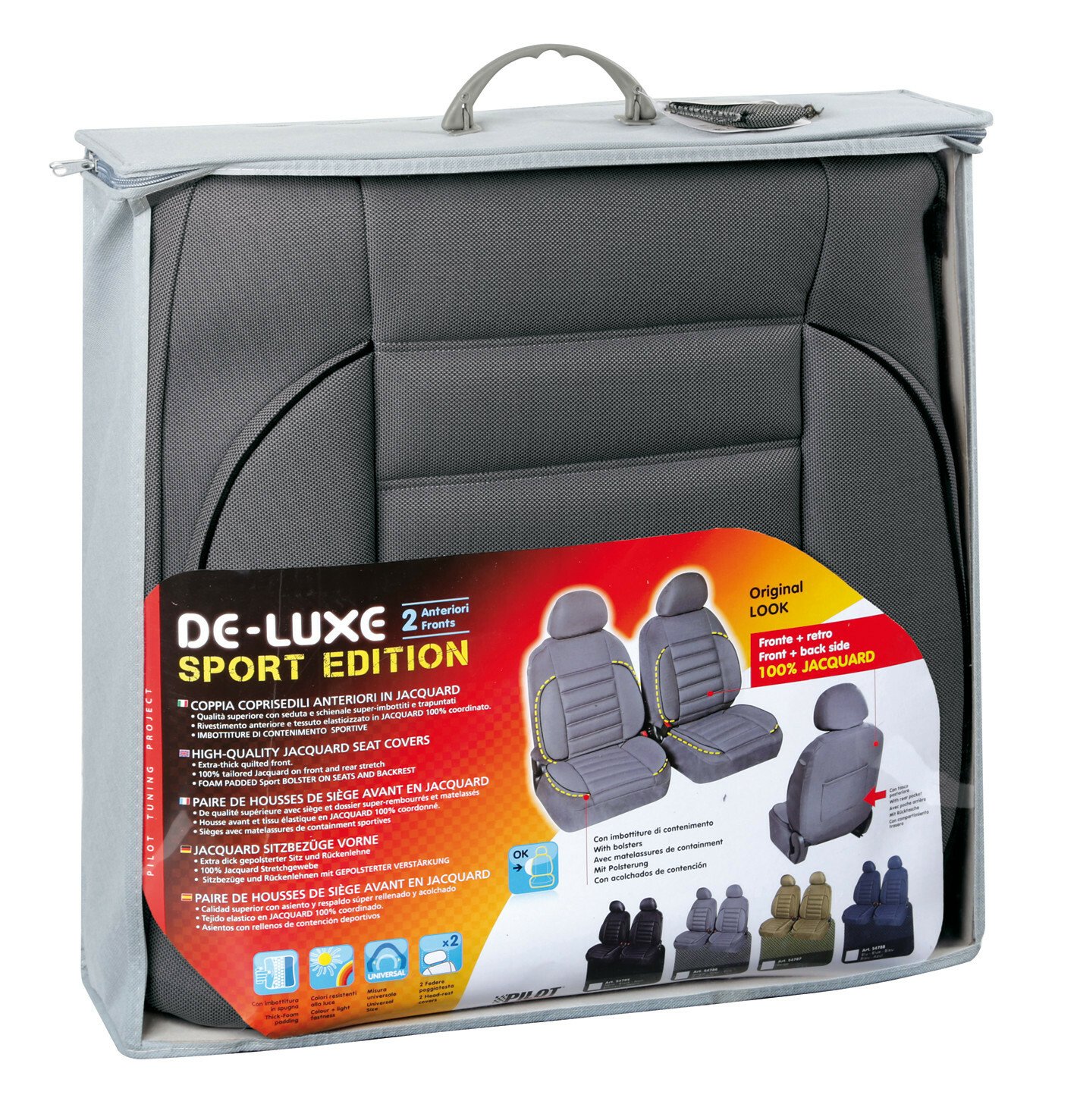 Huse scaun fata De-Luxe Sport Edition jacquard high-quality 2buc - Gri thumb