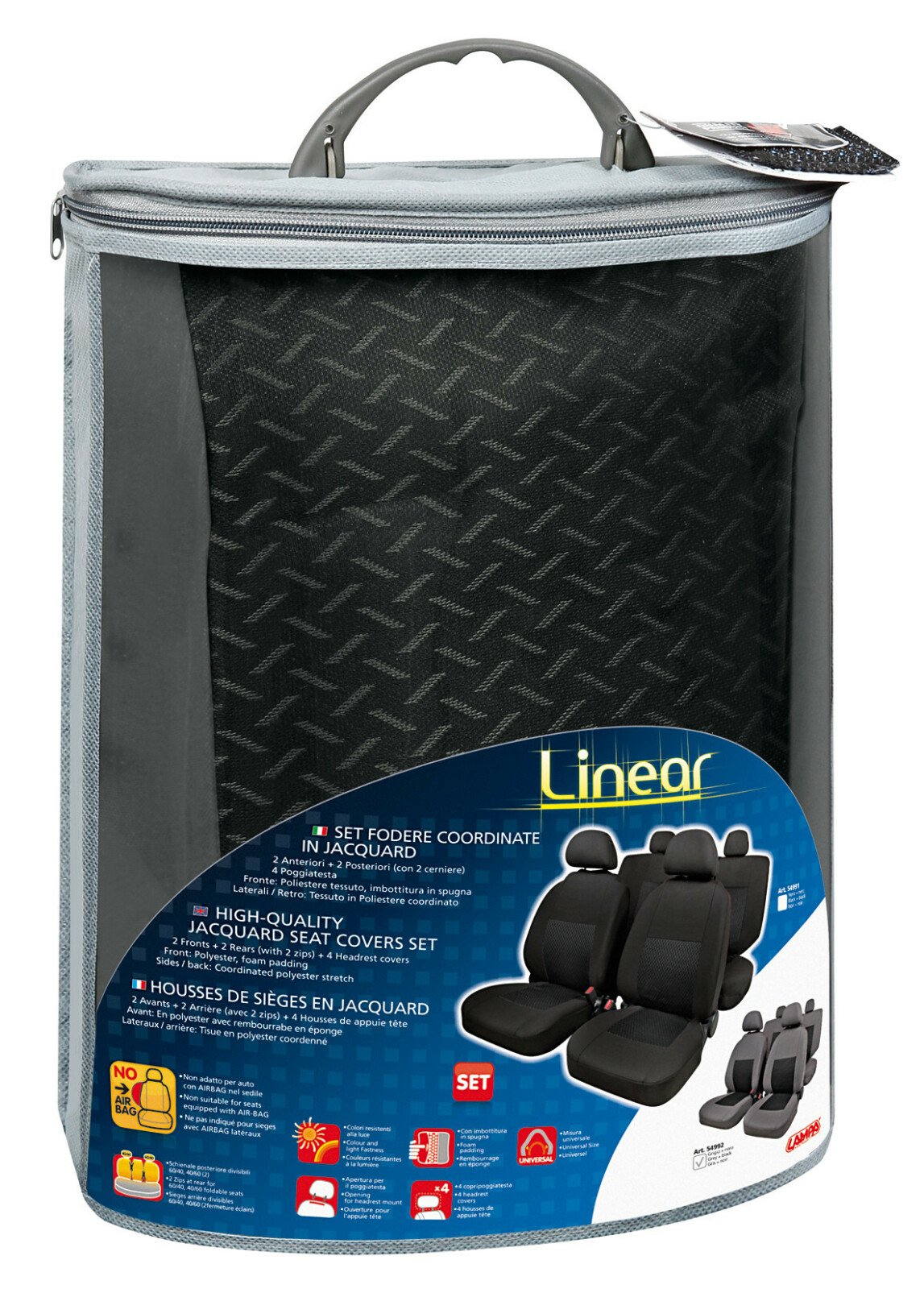 Linear, high-quality jacquard seat cover set - Grey thumb