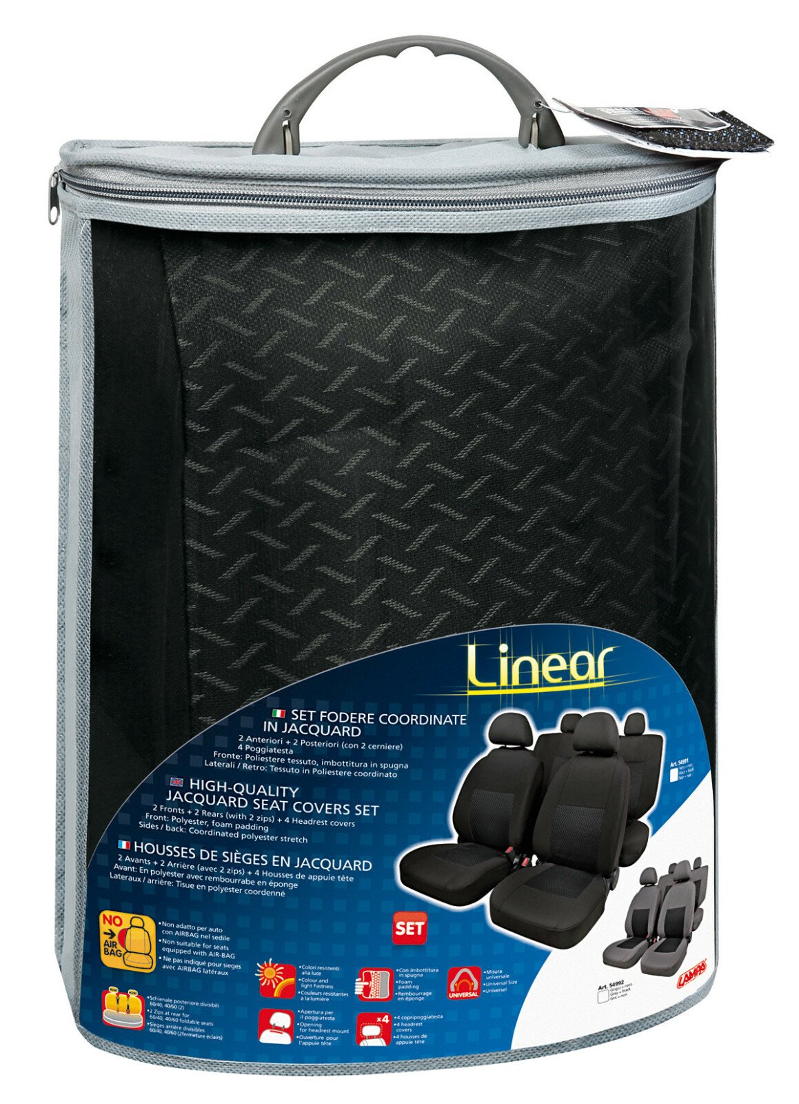 Linear, high-quality jacquard seat cover set - Black thumb