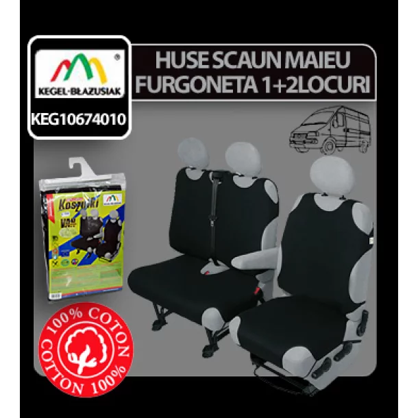 Huse scaun maieu furgoneta de transport Kegel 1+2Locuri - Negru