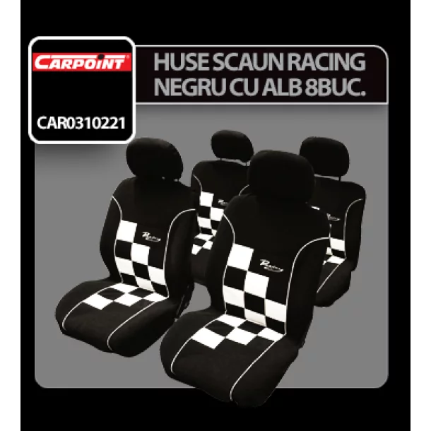 Huse scaun Racing negru cu alb 8buc