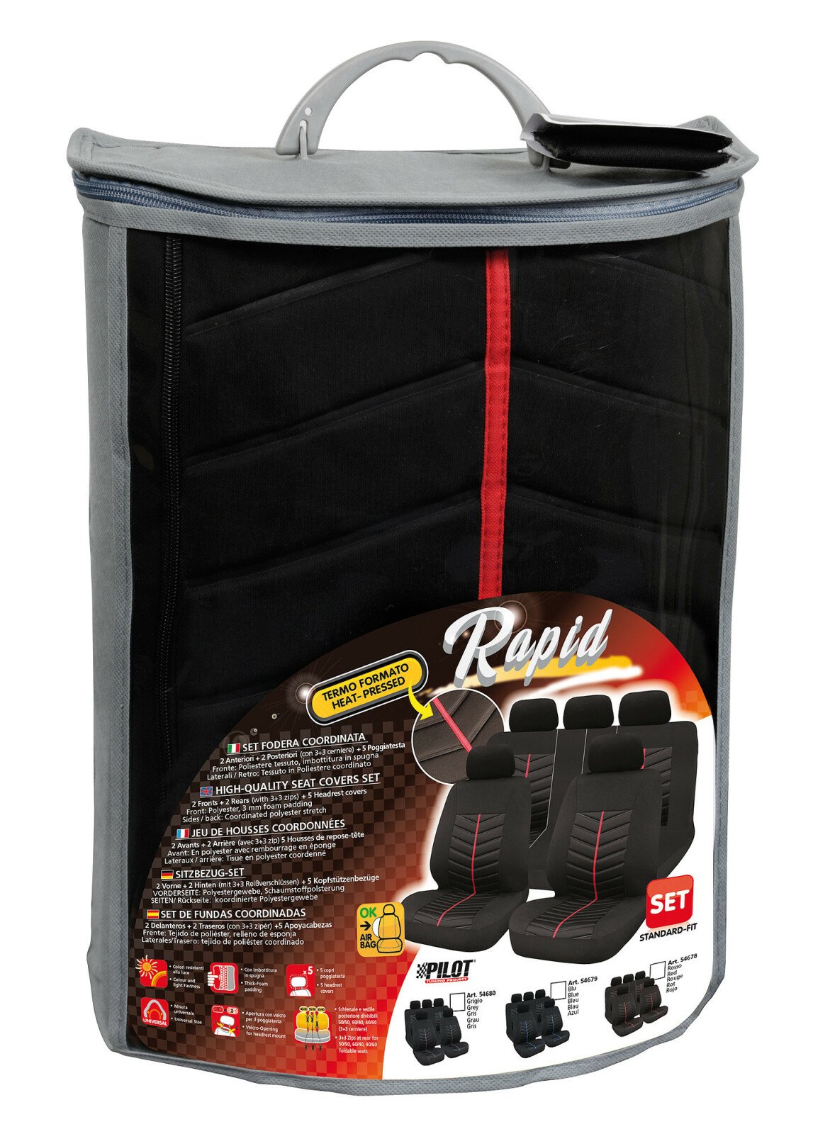 Rapid, seat cover set 9pcs - Red/Black thumb