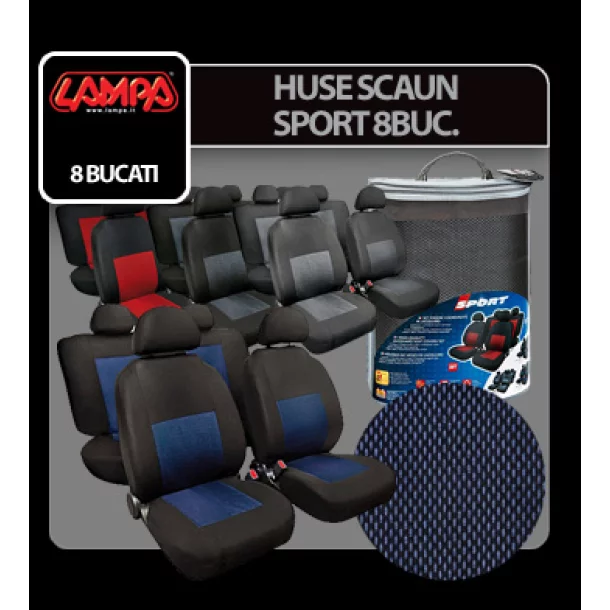 Huse scaun Sport 8buc jacquard high-quality - Albastru/Negru