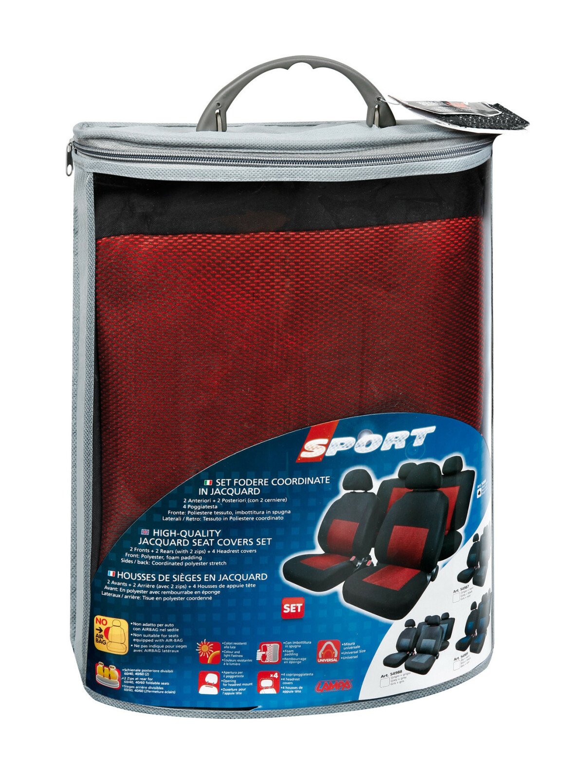 Sport, high-quality jacquard seat cover set - Red/Black thumb