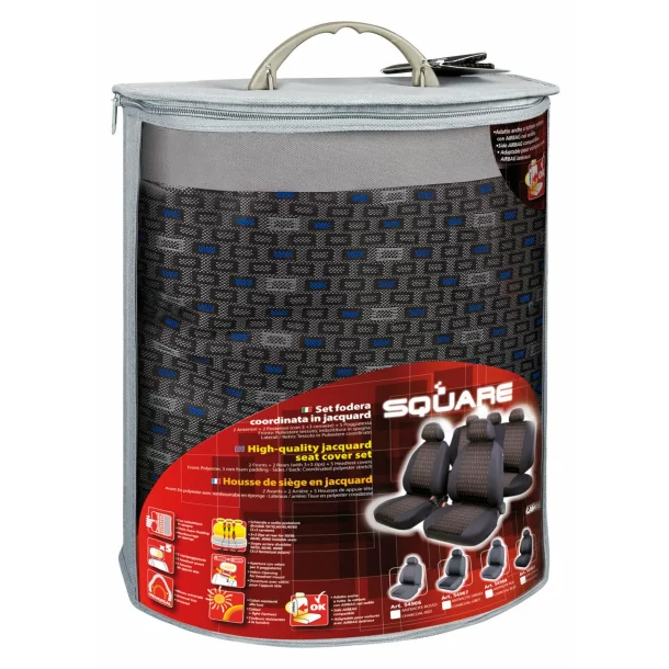 Huse scaun Square set 9buc jacquard high-quality - Albastru