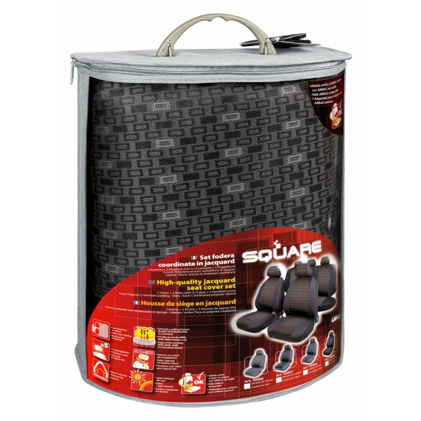 Huse scaun Square set 9buc jacquard high-quality - Negru