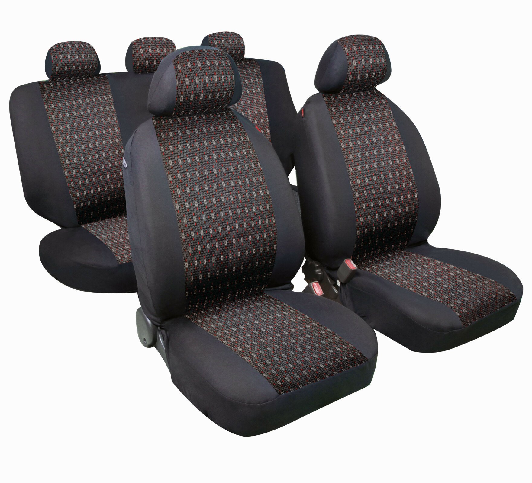 Square high-quality jacquard seat cover set 9pcs - Red thumb