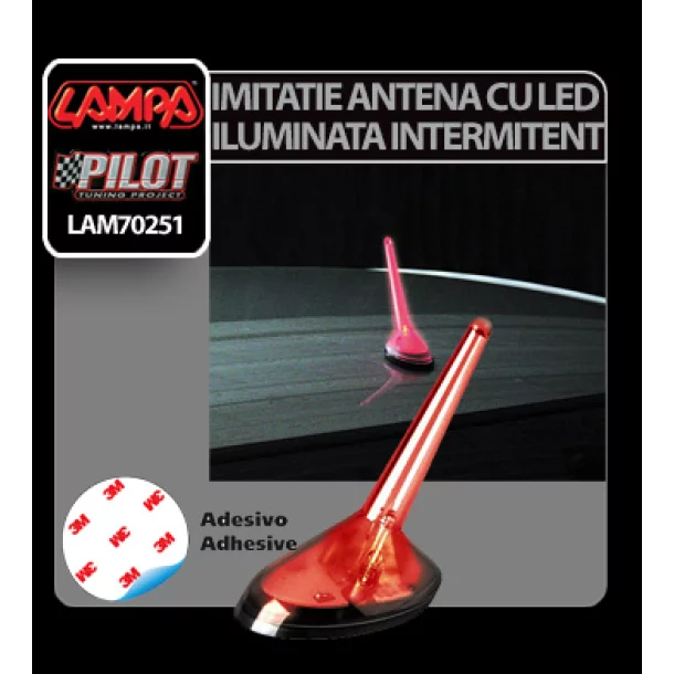 LED világítos antenna - villogó fény - Piros