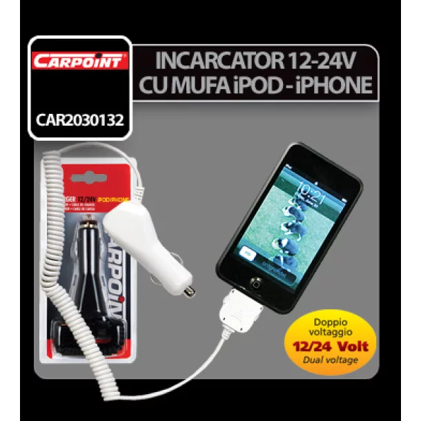 Incarcator 12-24V cu mufa iPOD si iPhone Carpoint