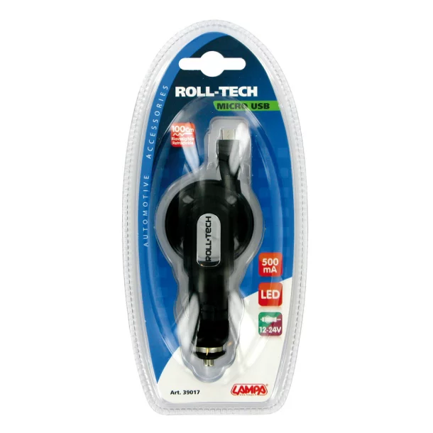 Roll-Tech mikro USB 500mA autós töltő 12/24V