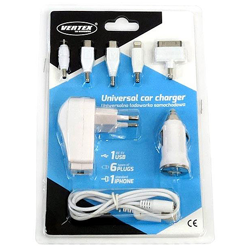 Car charger USB 12/24V 700mA with 6 in 1 cable thumb