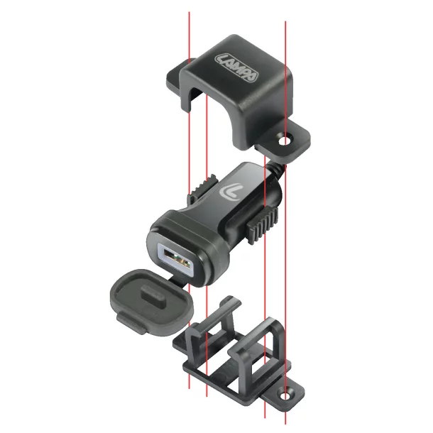 Usb Fix Omega, Usb charger with screw fixing and fork connectors - 12/24V