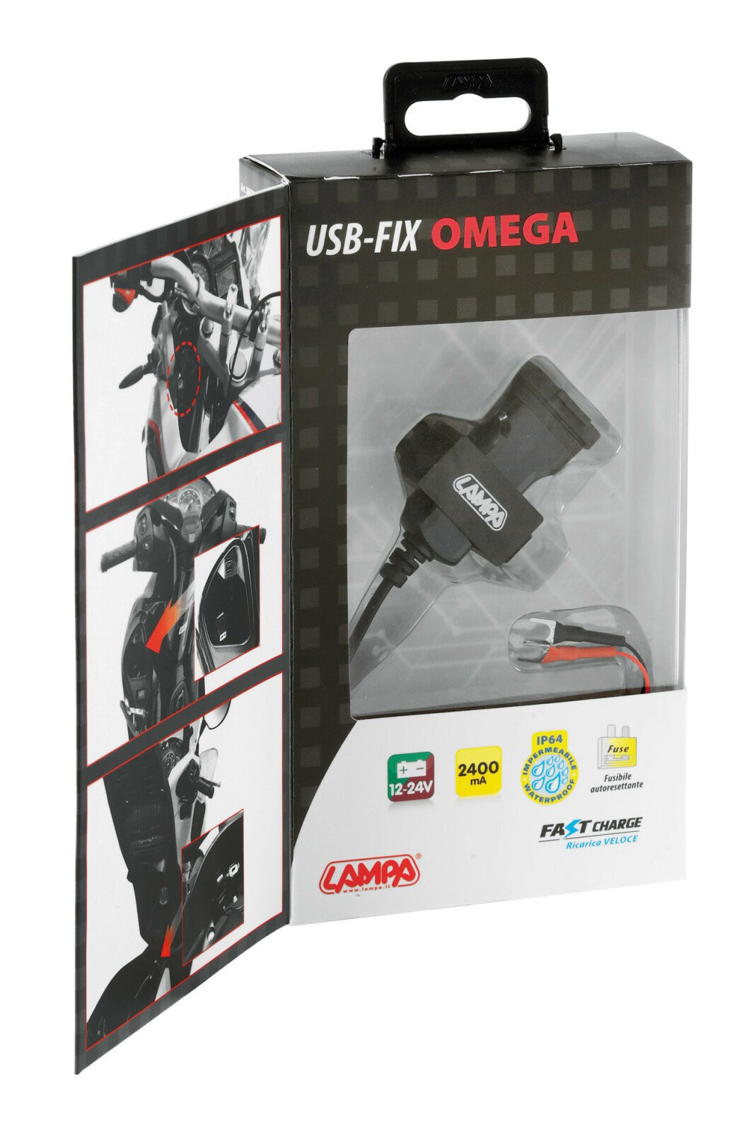 Motorkerékpár USB-Fix Omega töltő csavaros rögzítéssel 12/24V - 2400mA thumb