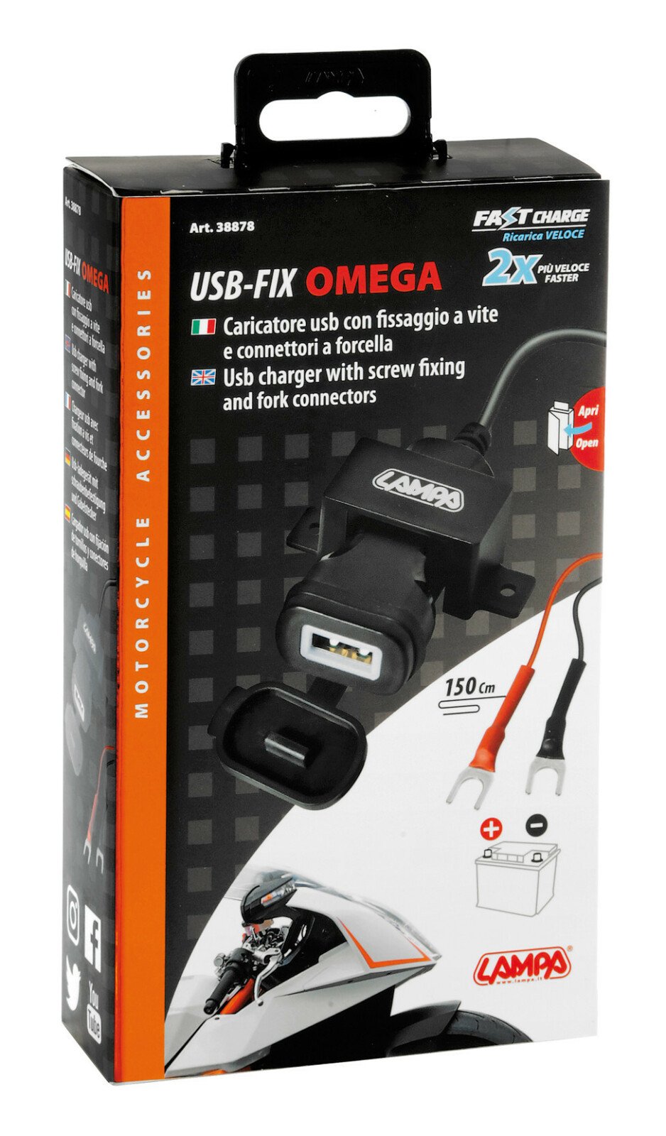 Usb Fix Omega, Usb charger with screw fixing and fork connectors - 12/24V thumb