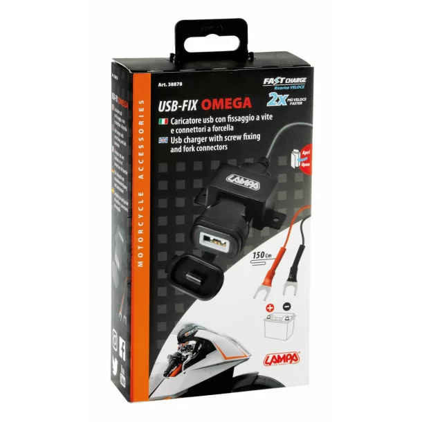 Motorkerékpár USB-Fix Omega töltő csavaros rögzítéssel 12/24V - 2400mA