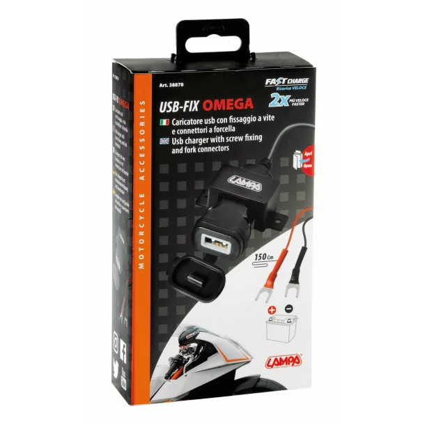 Incarcator motocicleta USB-Fix Omega fixare cu suruburi 12/24V - 2400mA