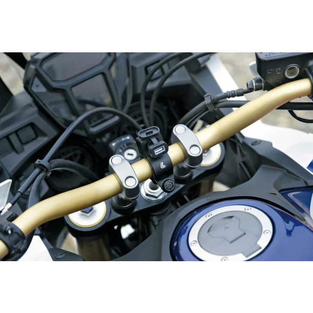 Usb-Fix Tube, Usb charger with handlebar fixing and fork connectors - Fast Charge - 3000 mA - 12/24V
