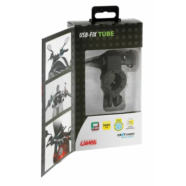 Incarcator motocicleta USB-Fix Tube cu fixare pe ghidon 12/24V - 3000mA-Resigilat,