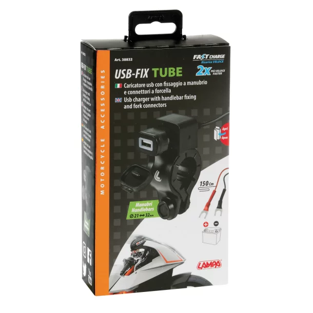 Incarcator motocicleta USB-Fix Tube cu fixare pe ghidon 12/24V - 3000mA-Resigilat,