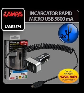 Incarcator rapid micro USB plus 2 porturi USB 5800mA 12/24V thumb