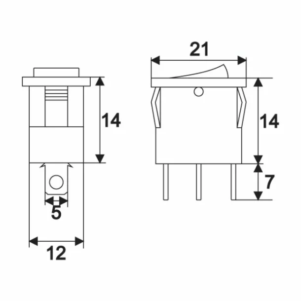 Interupator basculant 1 circuit 15A-12VDC OFF-ON, cu LED verde